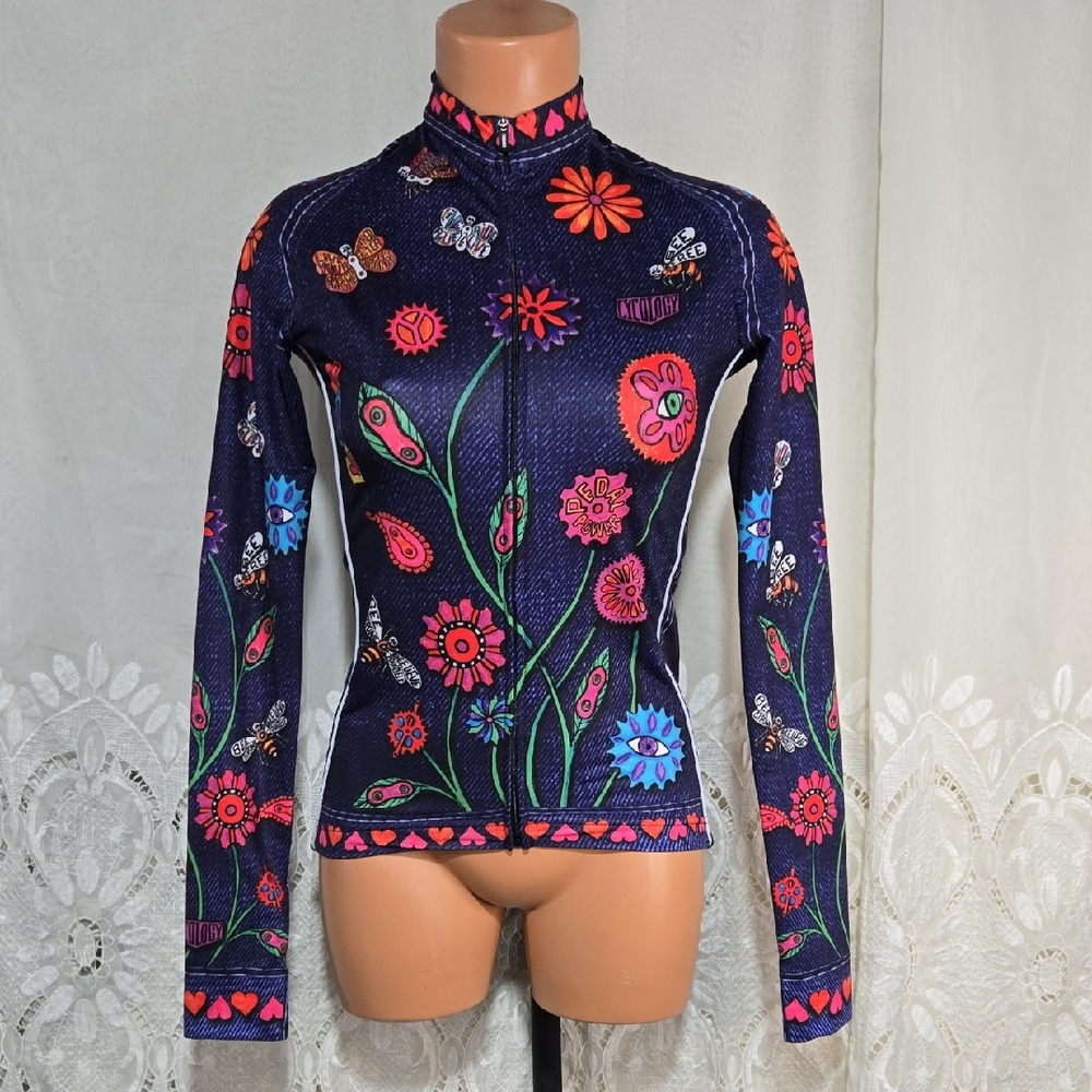 CYCOLOGY Perfprmance PEACOCK BEE Long Sleeve Cycle Jacket Sz Small